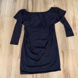 PinkBlush Navy Ruffle Fitted Maternity Dress